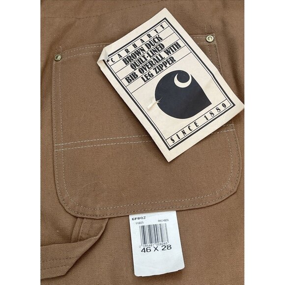 Vintage 80s 46x28 Carhartt Brown Double Knee Quilt Lined Overalls Bibs Union USA - Picture 15 of 16